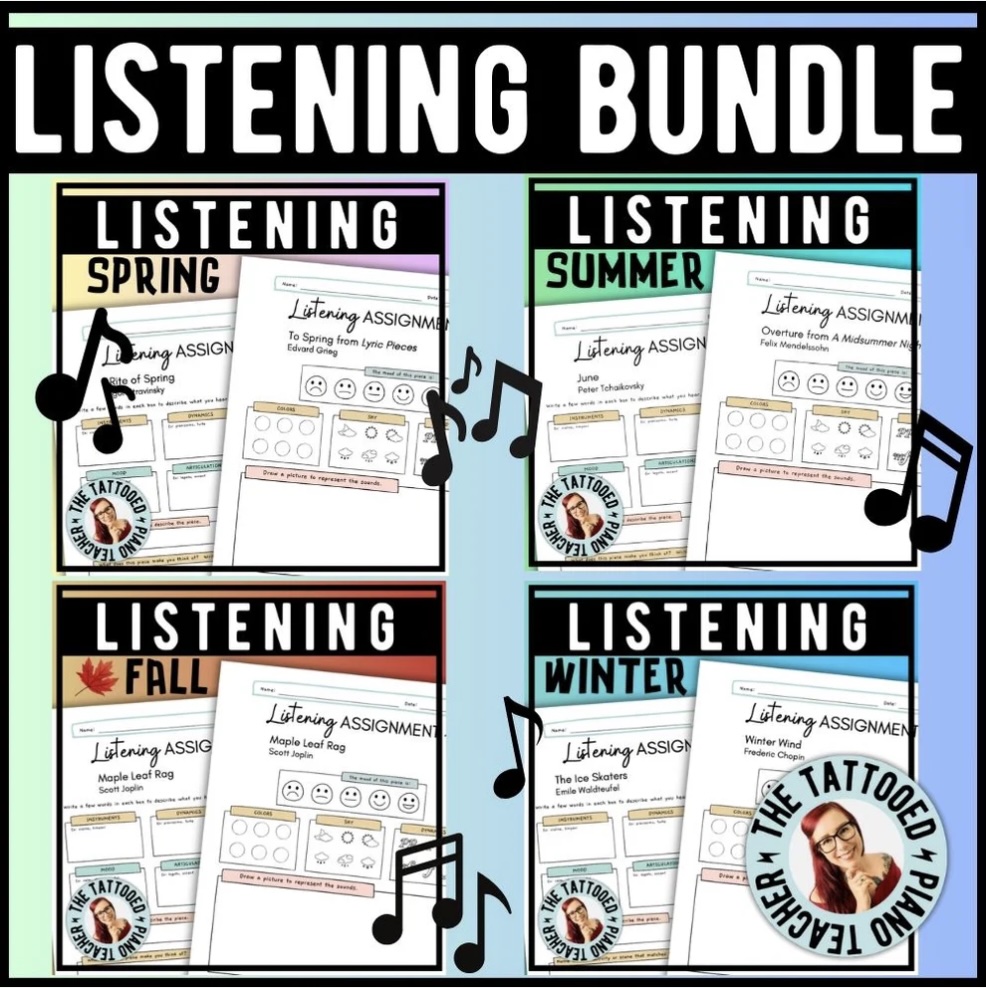 Listening Assignments Bundle for piano students.
 The tattooed piano teacher.
